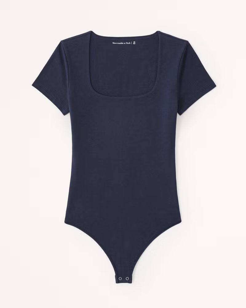 Short-Sleeve Cotton Seamless Fabric Squareneck Bodysuit | Abercrombie & Fitch (US)