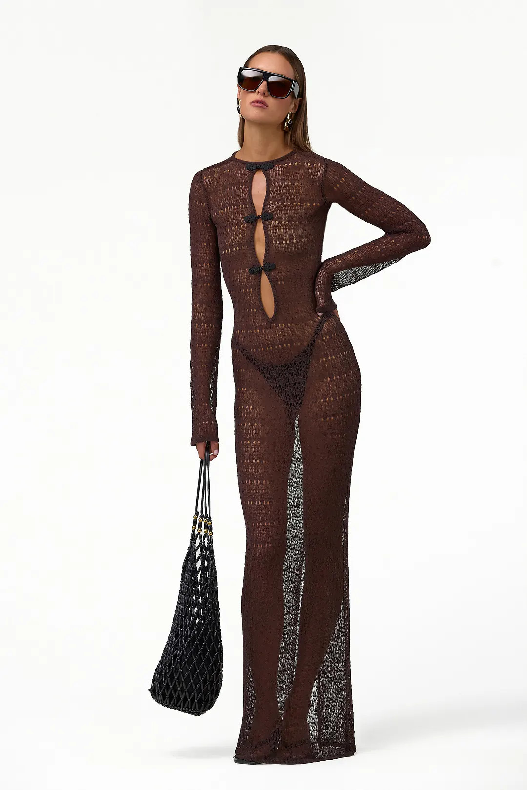 Keyhole Crochet Dress (Chocolate Brown/Black) | SAME