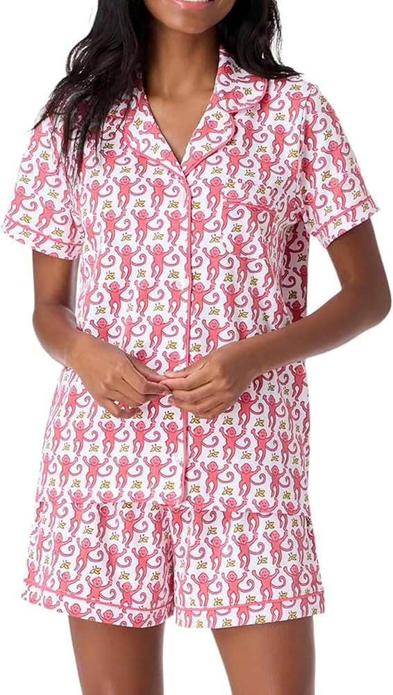 Women Y2k Pajamas Set Cute Preppy 2PCS Button Down Holiday Monkey Shorts Summer Outfit Beach Vaca... | Amazon (US)