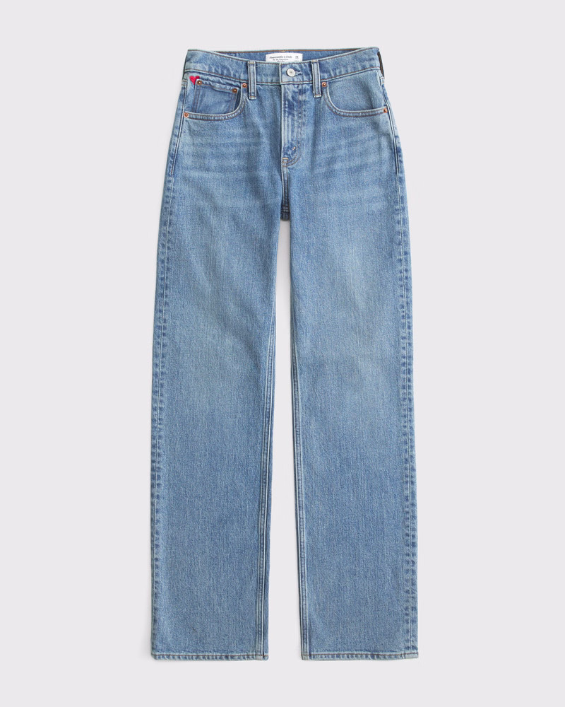 Abercrombie & Fitch Women's High Rise 90s Relaxed Jean in Medium Heart Embroidery - Size 30 | Abercrombie & Fitch (US)