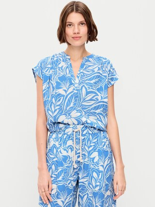 Short-Sleeve Crinkle Gauze Popover Top | Old Navy (US)