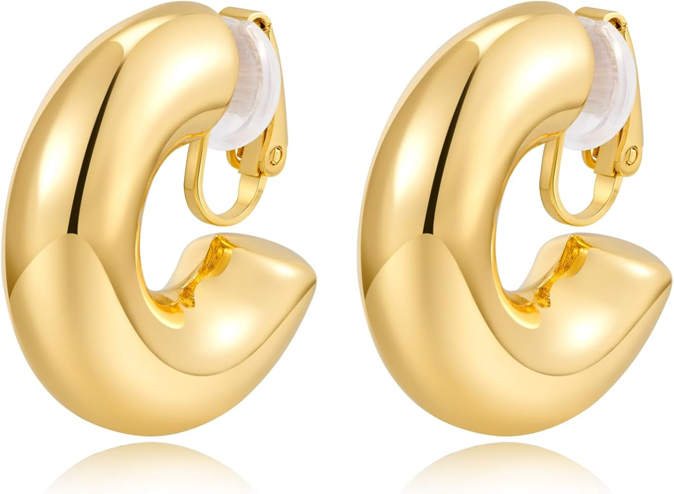 INNERDIVA Gold Chunky Clip On Hoop Earrings - Lightweight Open Hoops Non Pierced Ears Hoops for W... | Amazon (US)