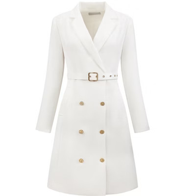 INSPIRE CHIC Women's Tweed Double Breasted Long Sleeve Blazer Dress with Belt White Large | Target