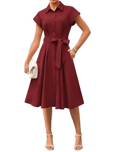 GRACE KARIN Womens Summer Work Business Casual Midi Shirt Dresses Red L | Amazon (US)