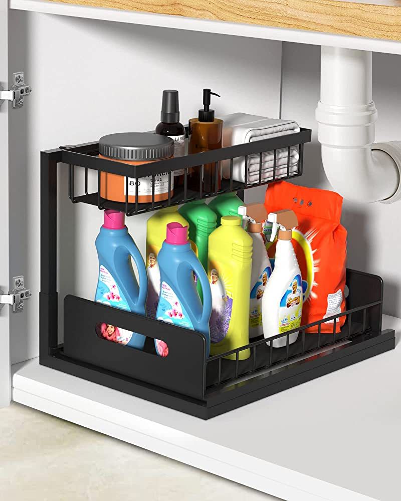 Zyerch Under Sink Organizer,Metal Pull Out Kitchen Cabinet Organizer with Sliding Drawer,Sturdy M... | Amazon (US)