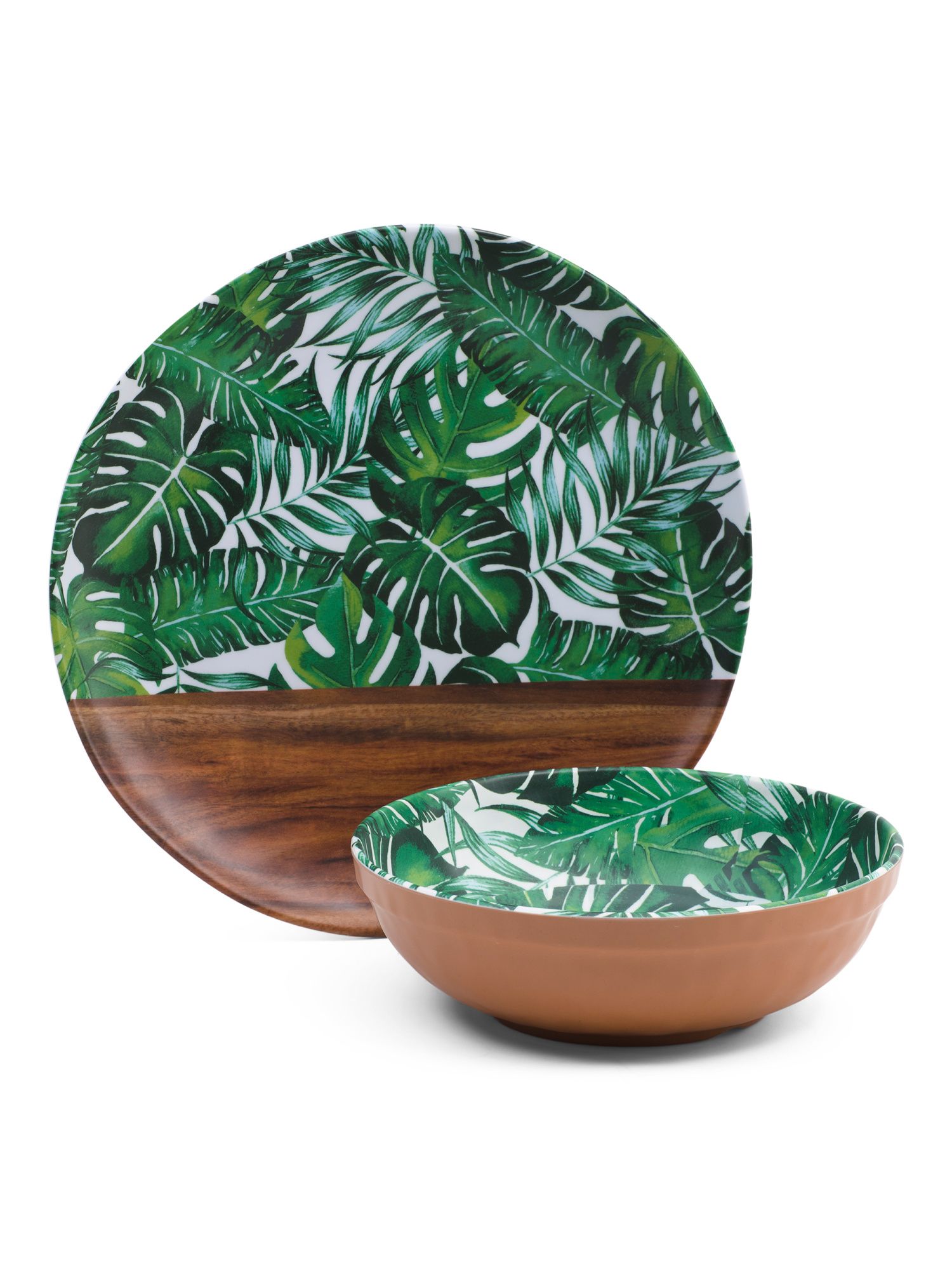 8pc Palms And Acacia Wood Dinner Plate And Salad Bowl Set | Outdoor Entertaining | Marshalls | Marshalls