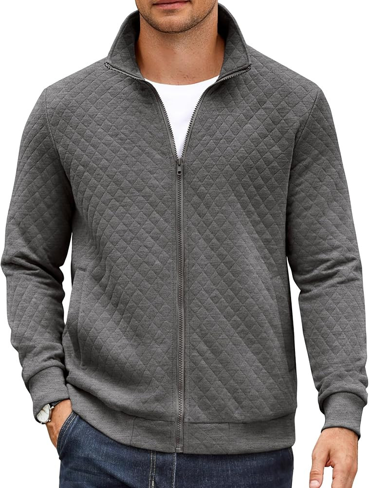 COOFANDY Mens Zip Up Sweatshirt Mock Neck Quilted Jacket Casual Lightweight Sweater Jackets with ... | Amazon (US)