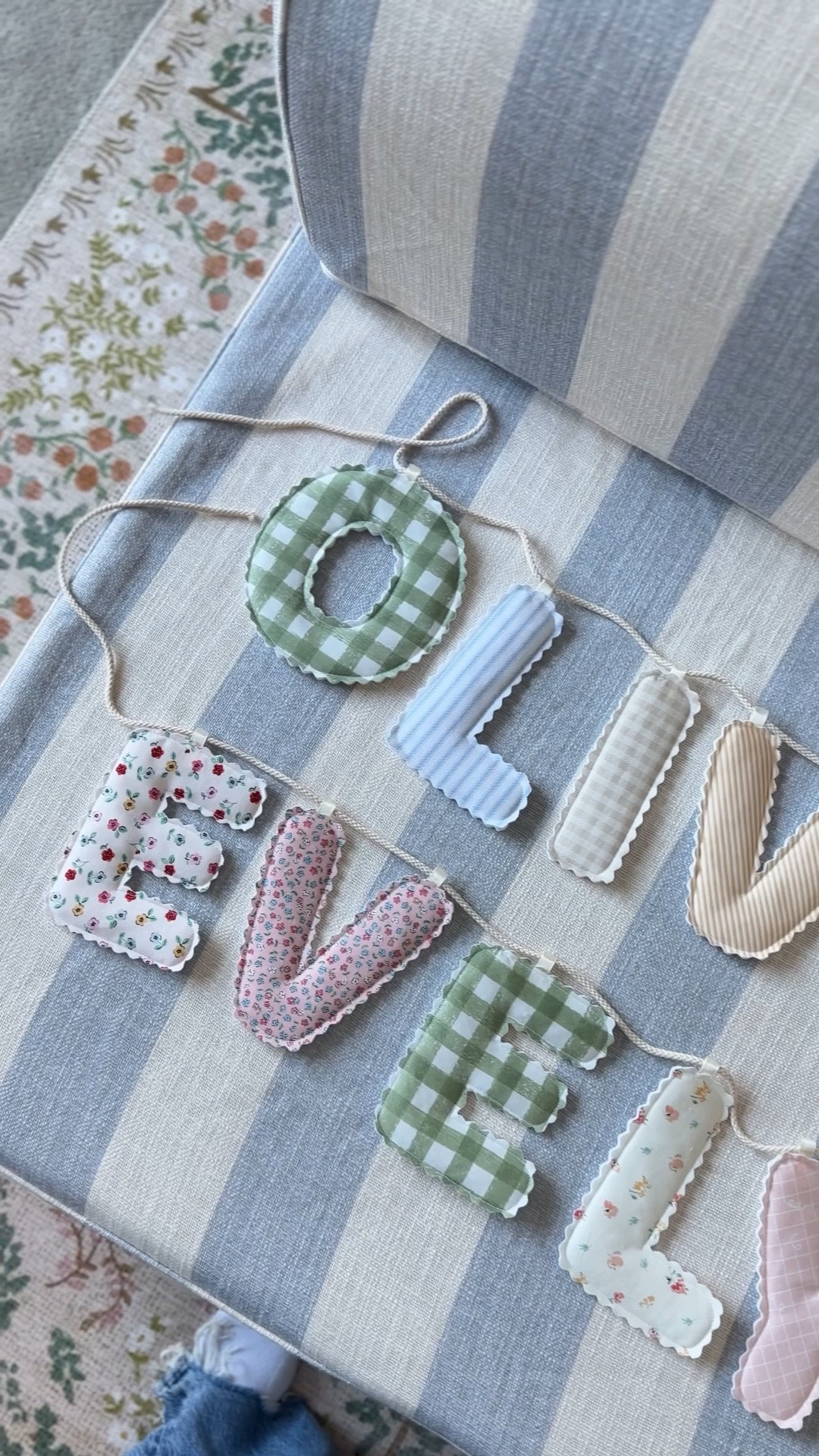 The kids name banner/garland came!!!! This is part of their Xmas gift / play kitchen but bought for the playroom and I seriously can’t get over the quality! It’s absolutely stunning!!!! 🙌🏼🙌🏼🙌🏼 

Etsy finds, name banner, name garland, fabric name banner, gingham, stripes, whimsical playroom decor 

#LTKKids #LTKHome #LTKFindsUnder100