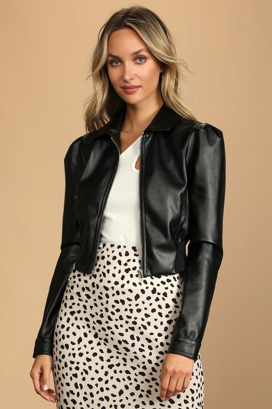 Cool Vibes Forever Black Vegan Leather Puff Shoulder Jacket | Lulus (US)