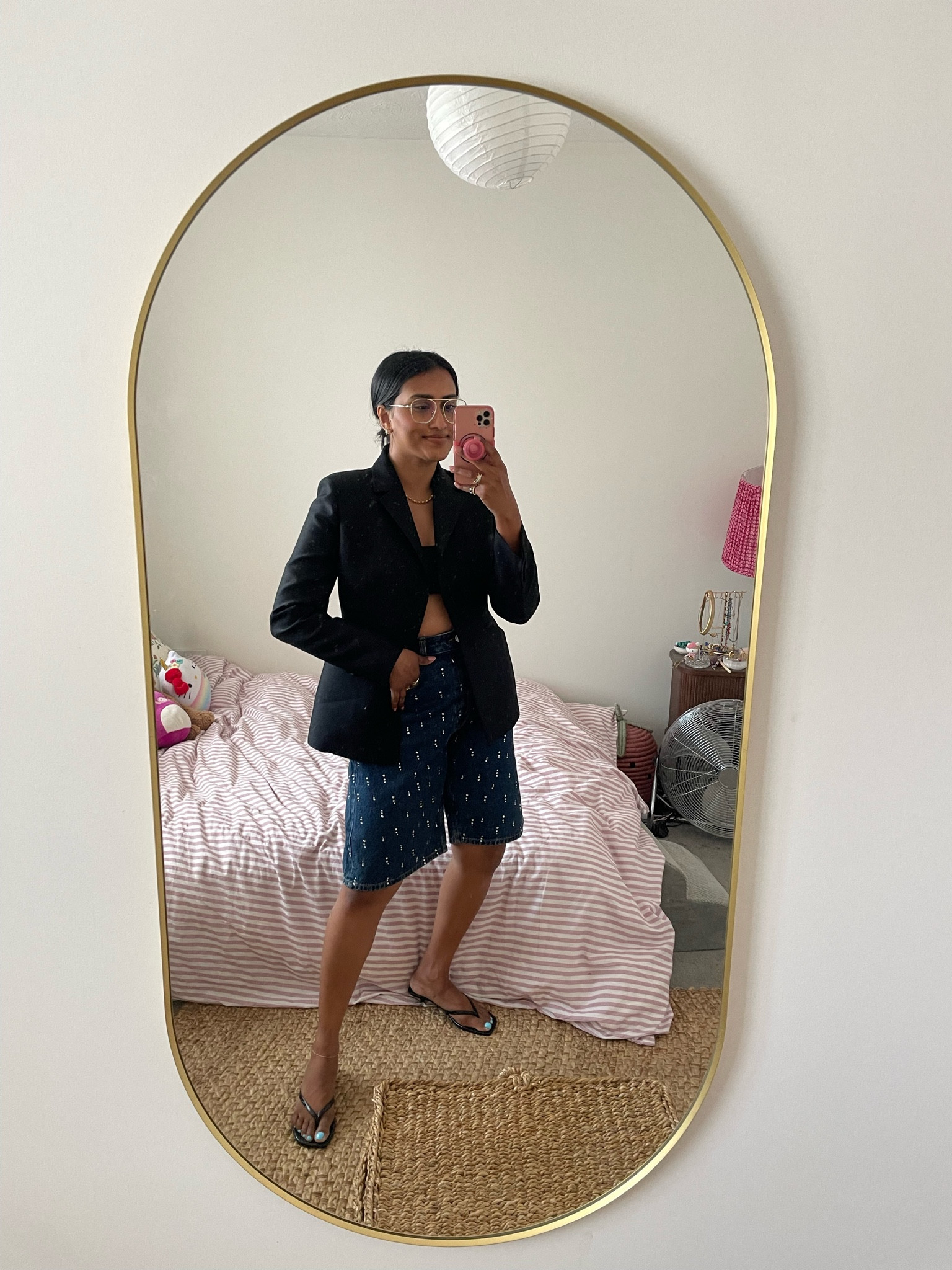 Crystal denim 
Denim shorts 
Birthday outfit 