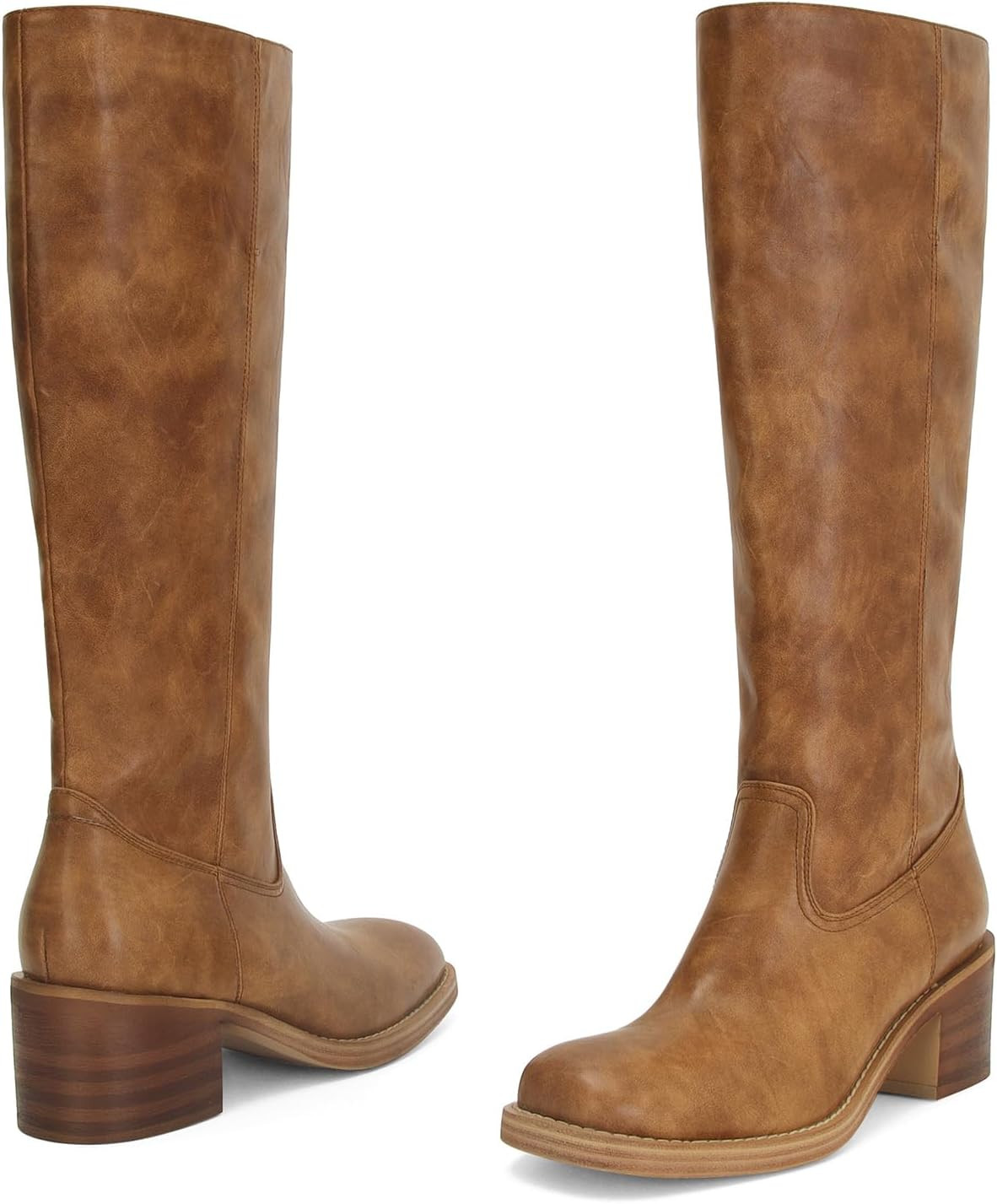 ZJGZF Womens Banana Knee High Boots Square Toe Comfortable Boots Block Heel Riding Boots Wide Calf Tall Boots | Amazon (US)