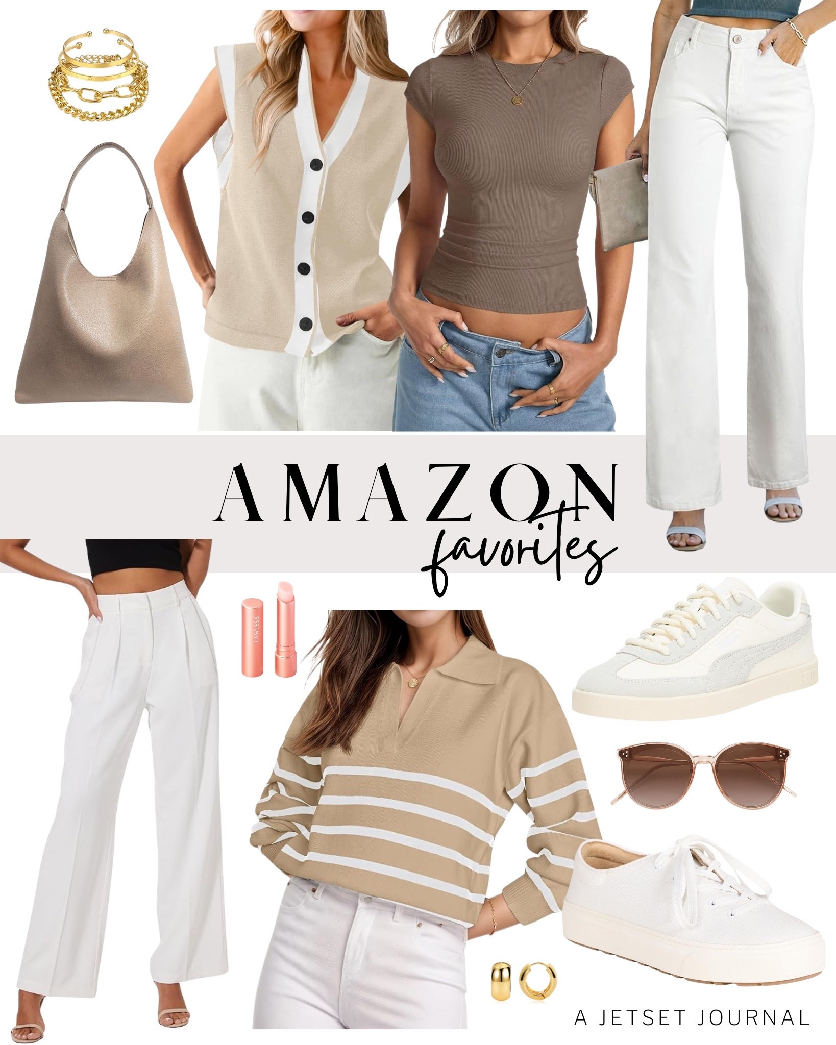 Shop some new favorite finds on Amazon: neutral tops, gold accessories, a cute handbag, and white pants!
summer fashion, amazon finds, shopping spree, trendy pieces, must have items, fashion finds, amazon style, wardrobe staples, stylish finds, wardrobe update, must have accessories, affordable look, summer outfit

#LTKU #LTKSeasonal #LTKStyleTip