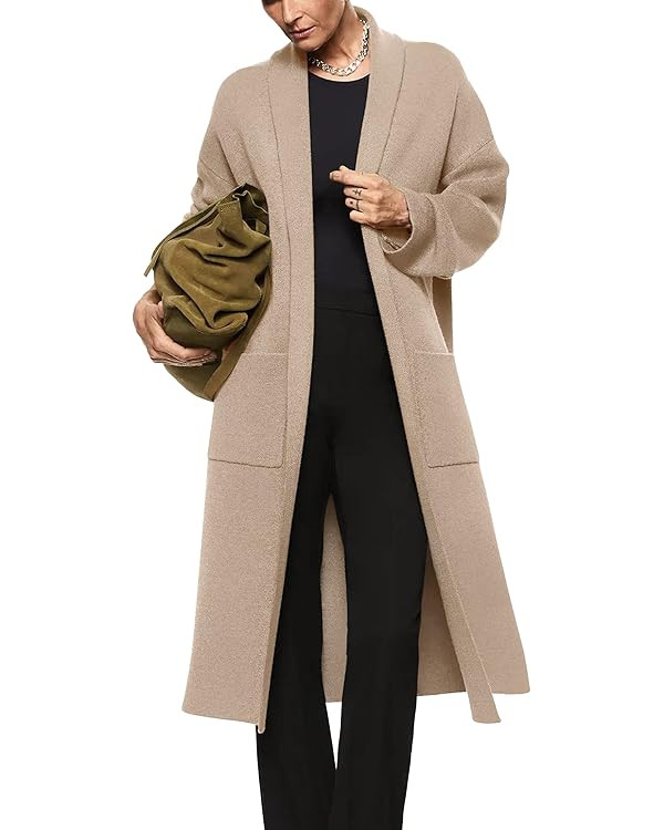 Womens Long Sleeve Maxi Cardigan Open Front Oversized Knitted Sweater Coat Casual Lapel Warm Over... | Amazon (US)