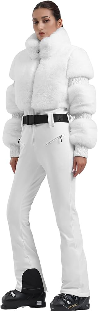 GSOU SNOW Women Ski Suit One Piece Snowsuit Snowboard Faux Fur Collar Slim Jumpsuit Jacket Insula... | Amazon (US)