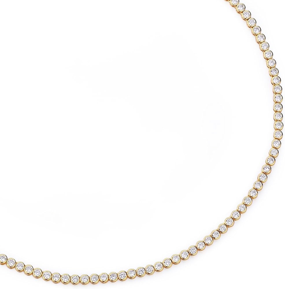espere Round Bezel Tennis Necklace | 14K Yellow Gold Bezel Set Round CZ Chain Necklace 3 Carat | ... | Amazon (US)