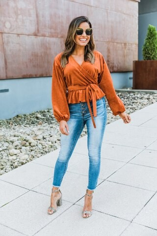 Want You Near Me Rust Velvet Blouse | The Pink Lily Boutique