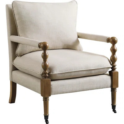 Classic Beige Accent Chair With Wood - Dark Oak Color, Soft Fabric Covering Graceful Armchair Finish & | Wayfair North America