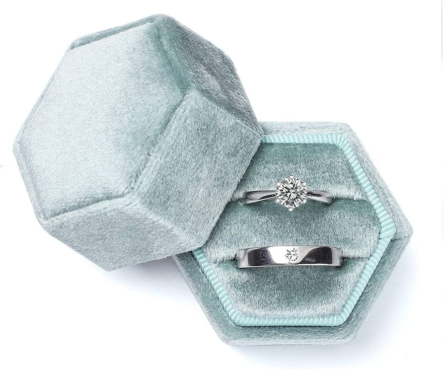 Etercycle Velvet Jewelry Ring Box, Hexagon Premium Gorgeous Vintage Double Ring Gift Box with Det... | Amazon (US)