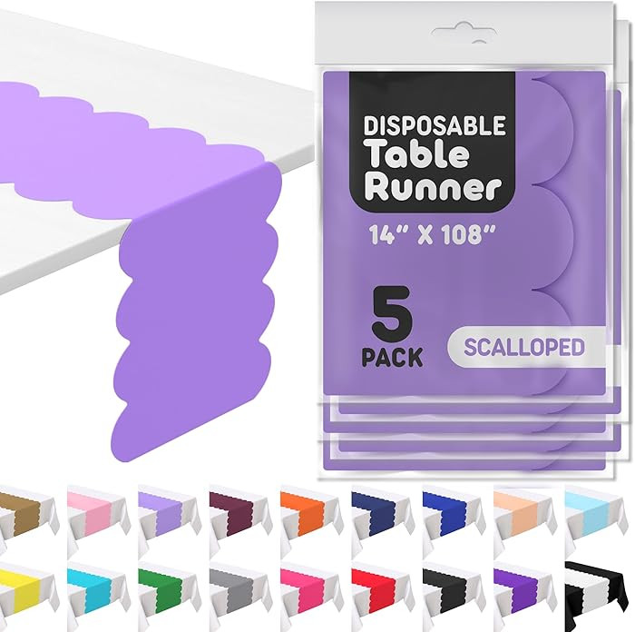 Lavender Plastic Disposable Table Runner. 5 Pack 14 x 108 inch. Scallop Table Runner Adds A Pop o... | Amazon (US)