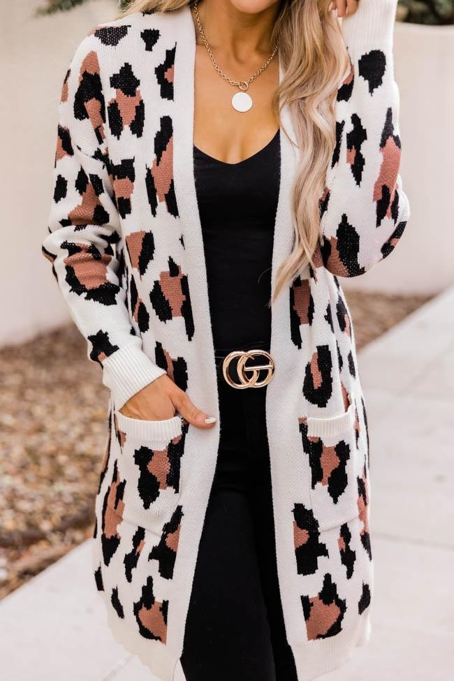 She's Always In Charge Cream Animal Print Cardigan | The Pink Lily Boutique