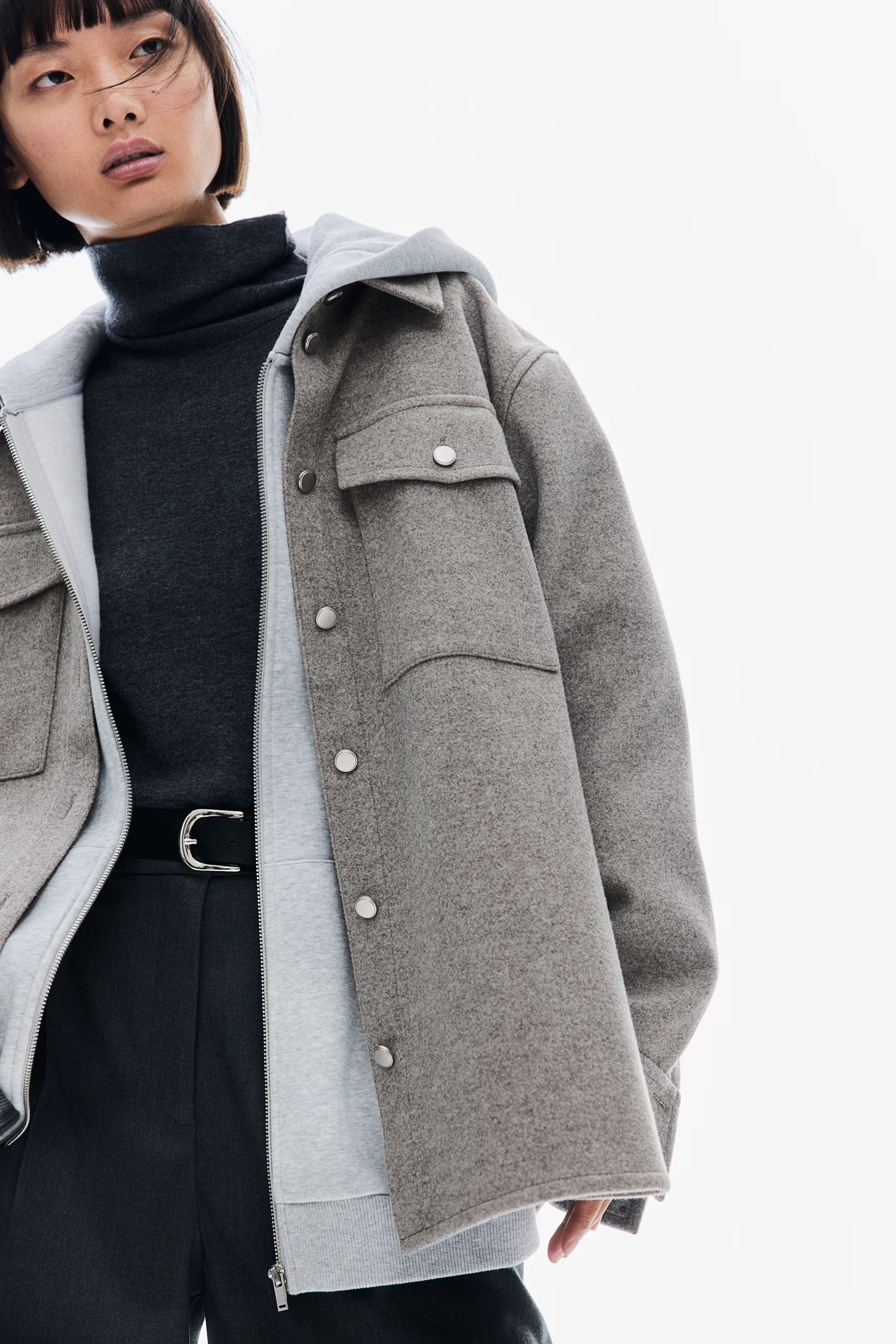 Oversized Shacket - Gray melange - Ladies | H&M US | H&M (US + CA)
