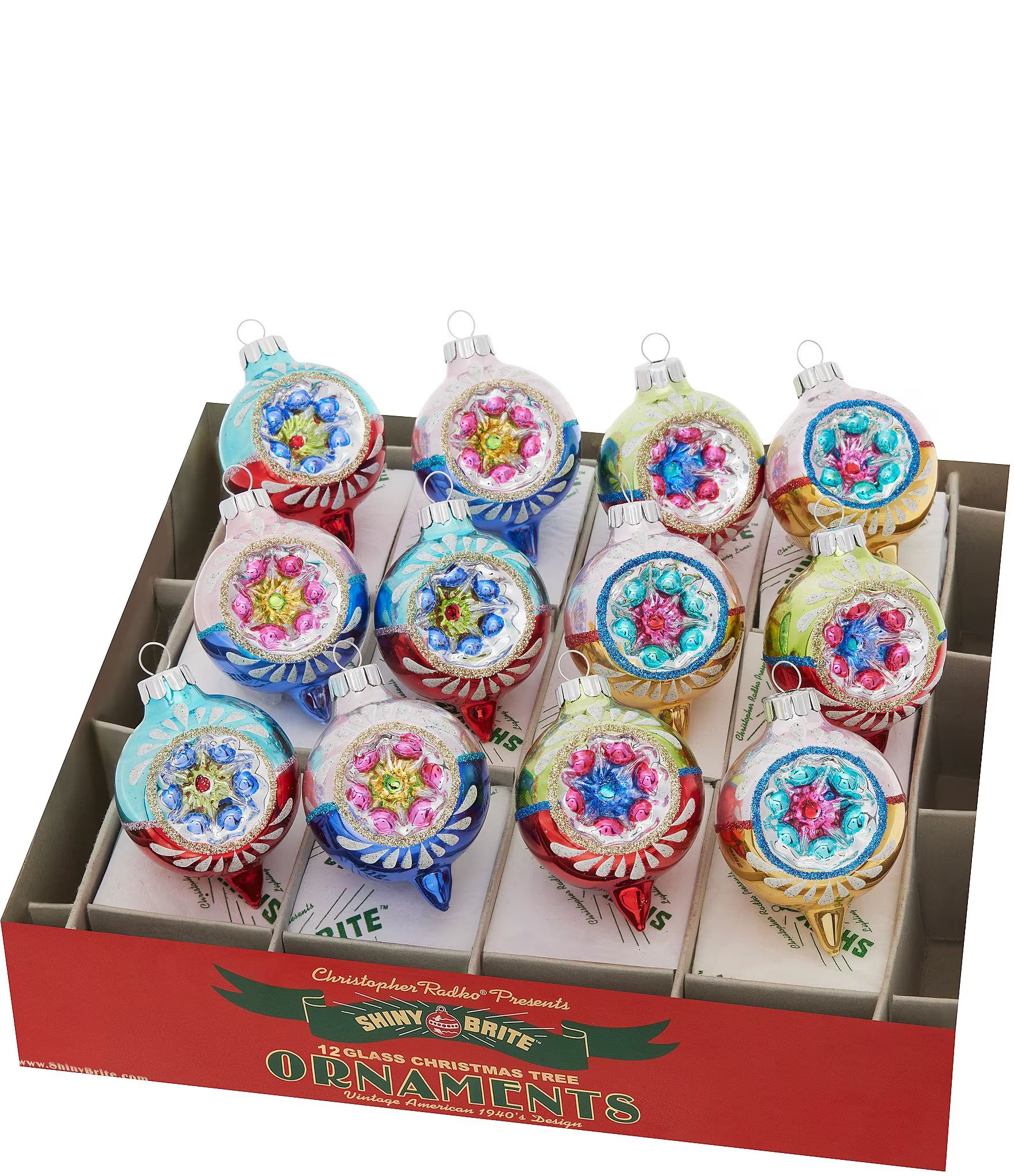 Christopher Radko Shiny Brite Christmas Confetti Decorated Reflector Rounds 12-Piece Ornament Set... | Dillard's