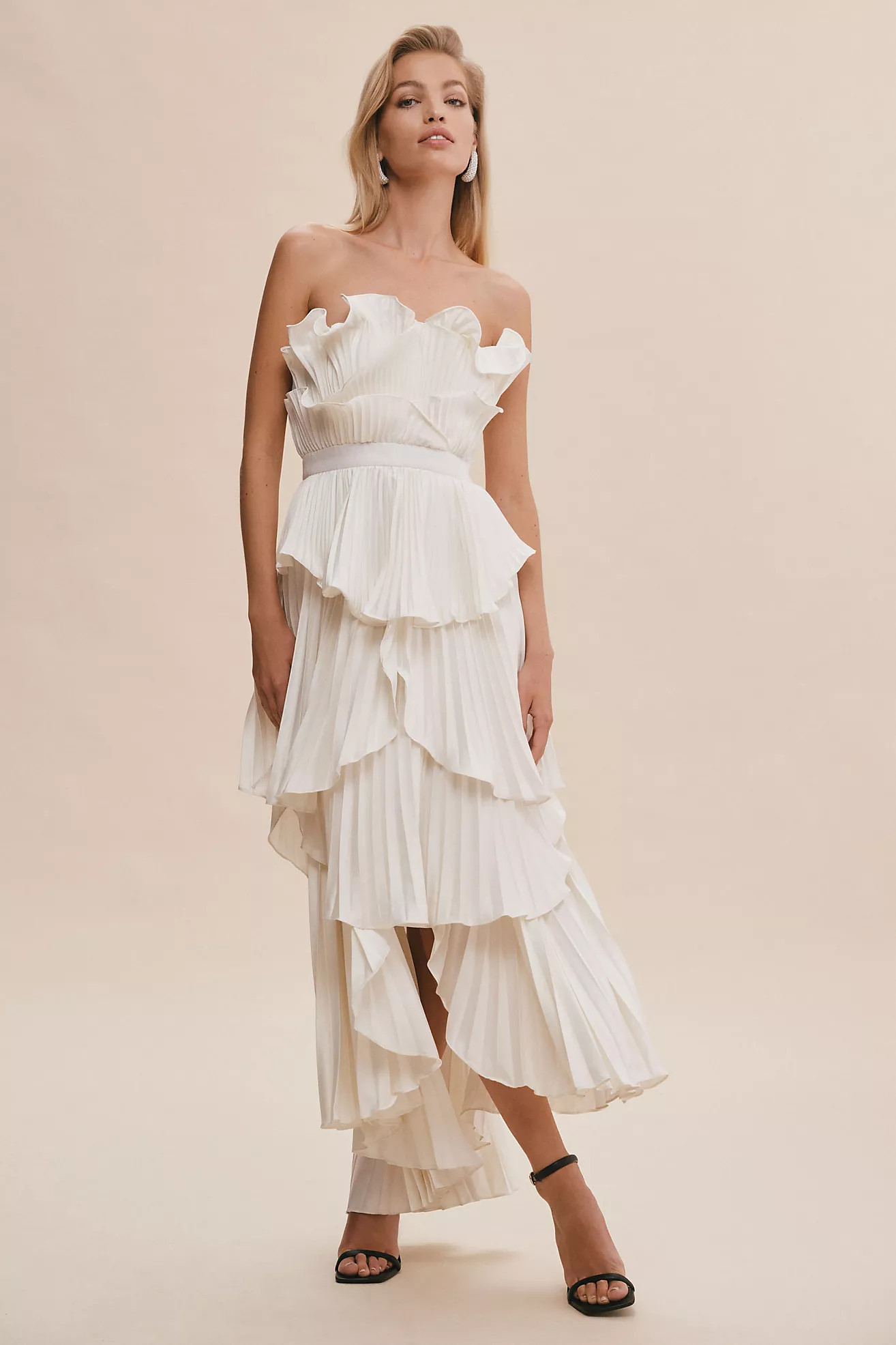 AMUR Judah Strapless Tiered Scallop Pleated Column Dress | Anthropologie (US)