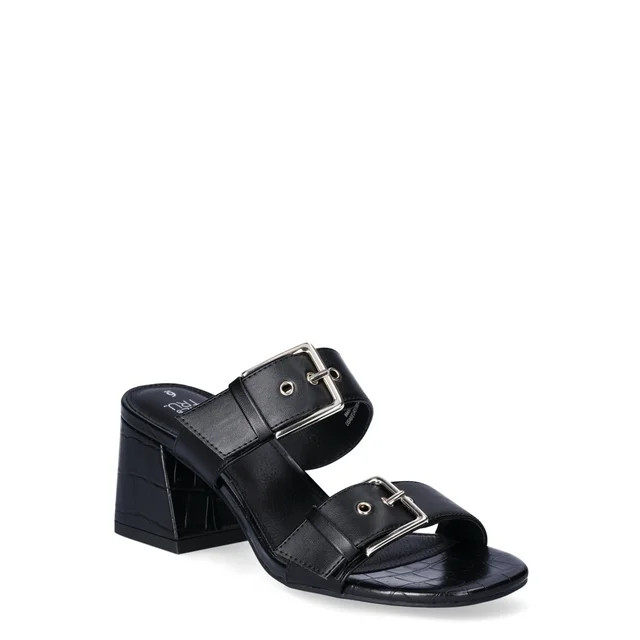 Time and Tru Women's Double Buckle Block Heel Sandals, Sizes 6-11 | Walmart (US)