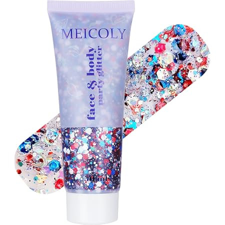 Go Ho Red White and Blue Body Glitter,Patriotic Pride Face Glitter Gel,4th of July Outfits for Women Reflective Glitters Makeup,Holographic Long Lasting Chunky Sequins,Fourth of July USA Accessories | Amazon (US)