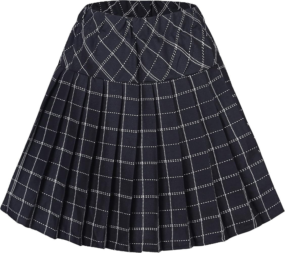 Women's Elastic Waist Plaid Pleated Skirt Tartan Skater School Uniform Mini Skirts | Amazon (US)