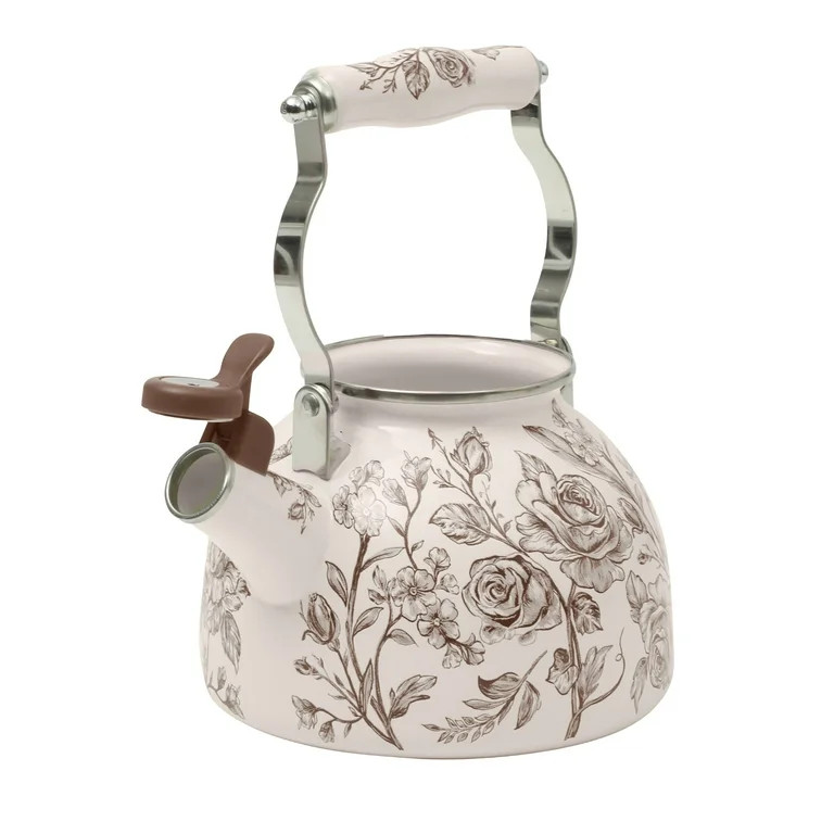 The Pioneer Woman Agatha 1.8-Quart Enamel on Steel Tea Kettle, Brown | Walmart (US)
