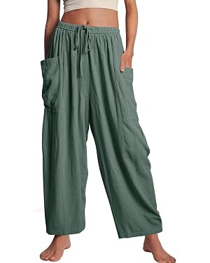 Kissonic Palazzo Pants for Women Wide Leg Flowy Casual Loose Trousers Drawstring Summer Beach Tra... | Amazon (US)