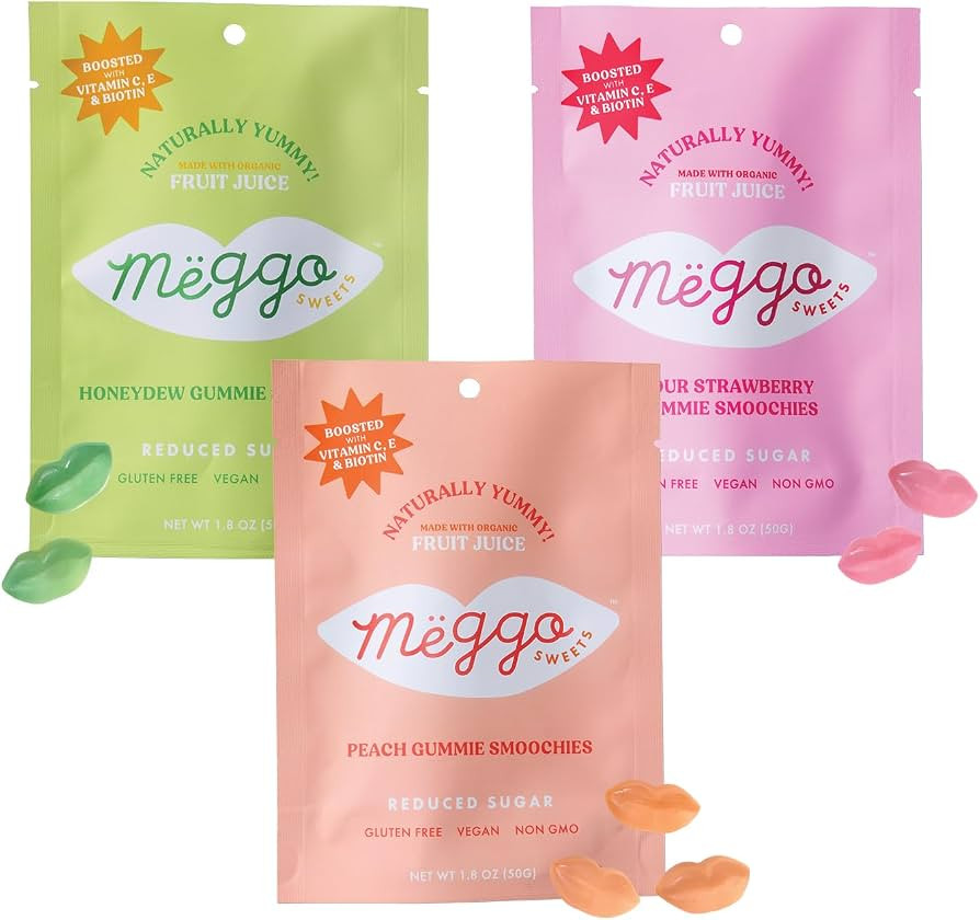 Meggo Sweets Gummie Smoochies Variety Pack \u2013 Organic Gummy Candy, Low Sugar, Gluten Free, Ve... | Amazon (US)
