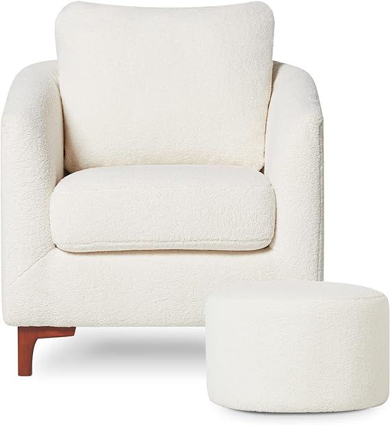COLAMY Sherpa Accent Chair with Ottoman Set, Upholstered Barrel Club Arm Chair with Footrest, Mod... | Amazon (US)