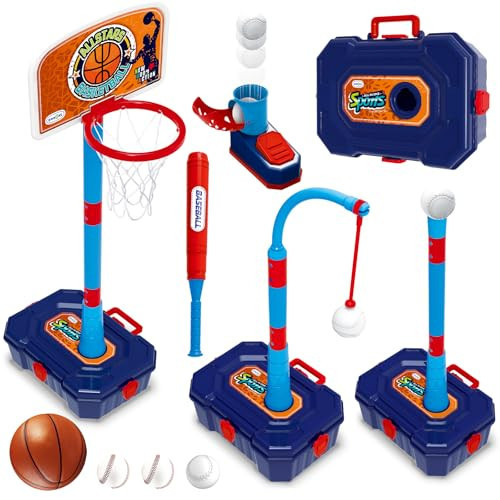 4 in 1 Basketball Hoop for Kids 1-3, 3-5, Toddler Basketball Goal and T Ball Set, Adjustable Basketball Hoop, Indoor Outdoor Sports Toys, Birthday Gifts for Kids Boys 1 2 3 4 5 Years Old | Amazon (US)