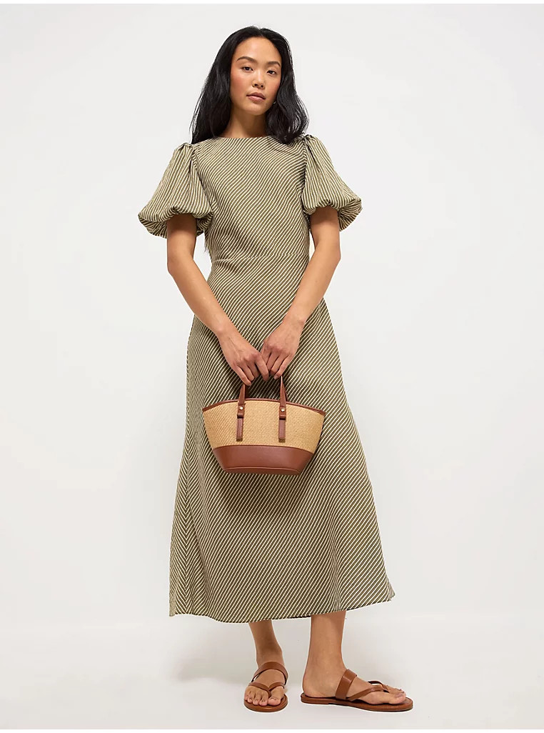 Olive Green Striped Column Midi Dress | George