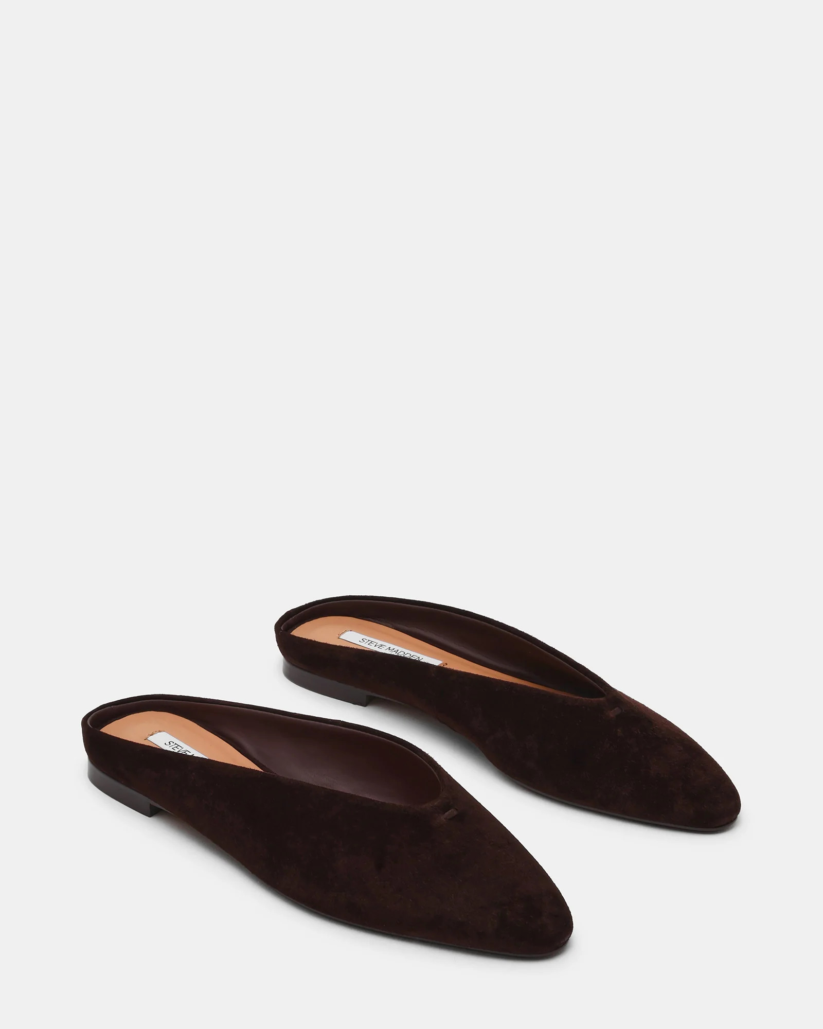 SHERMAN Brown Suede Slip-On Mule Almond-Toe Women's Flat | Steve Madden (US)
