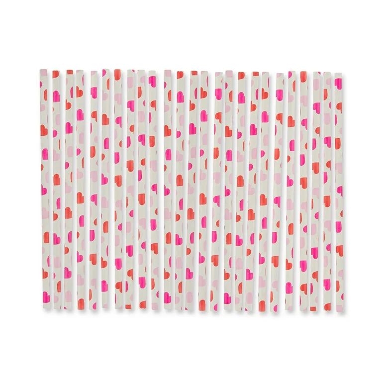 Valentine's Day Assorted Hearts Paper Straws, 7.75", 25 Count, by Way To Celebrate | Walmart (US)