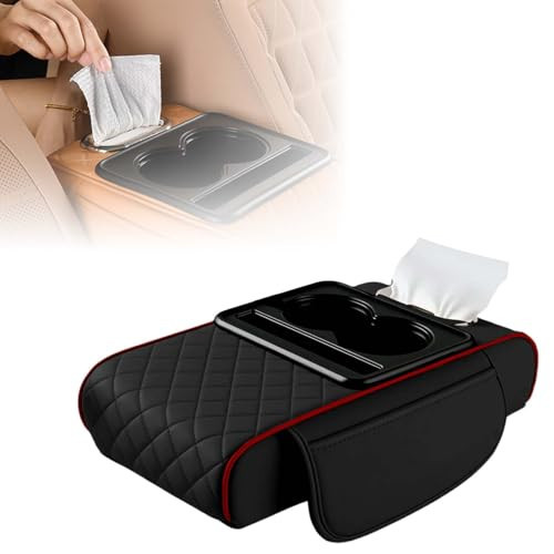 SICOSPI Multifunctional Car Armrest Cushion with Integrated Booster, 2026 Upgraded Universal Style Memory Cotton Car Armrest Box Pad, Car Center Console Armrest Pillow, with 2 Cup Holder (Black Red) | Amazon (US)