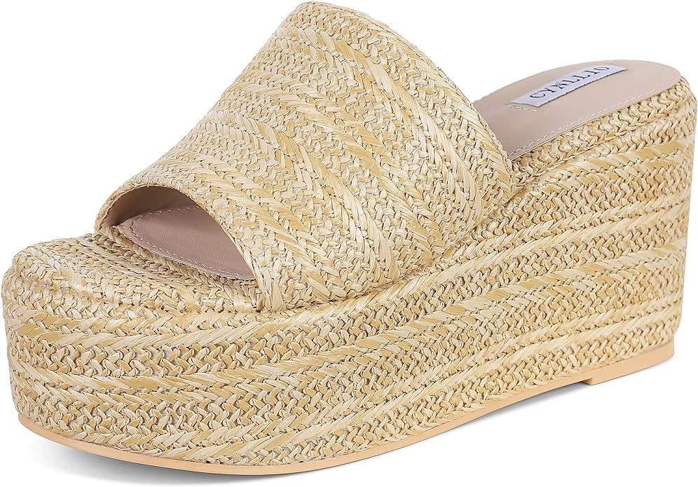 CYNLLIO Womens Wedges Slide Sandals Slip on Open Toe Platform Sandals Summer Espadrilles Sandals ... | Amazon (US)
