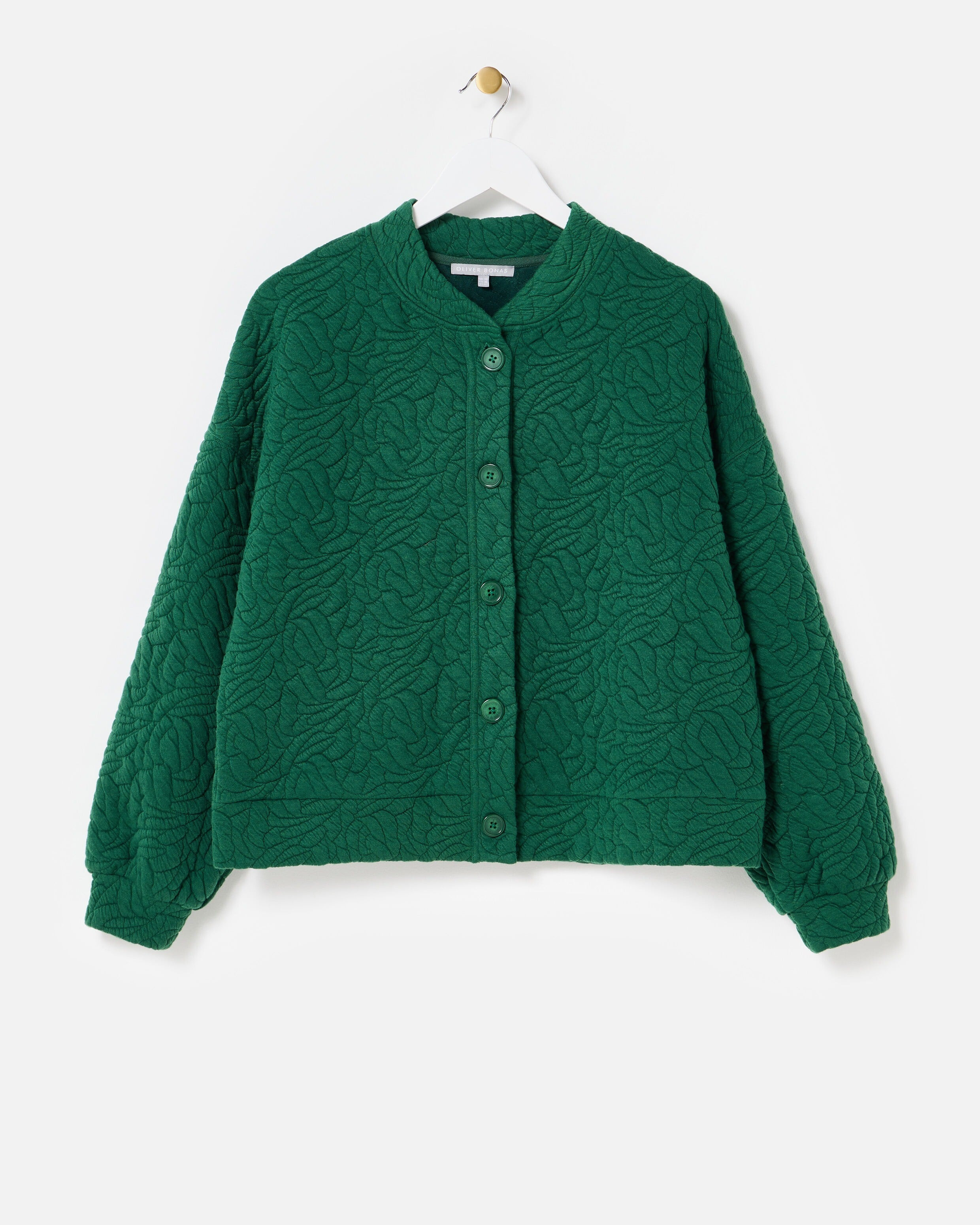 Green Quilted Sweatshirt Bomber Jacket | Oliver Bonas | Oliver Bonas (Global)
