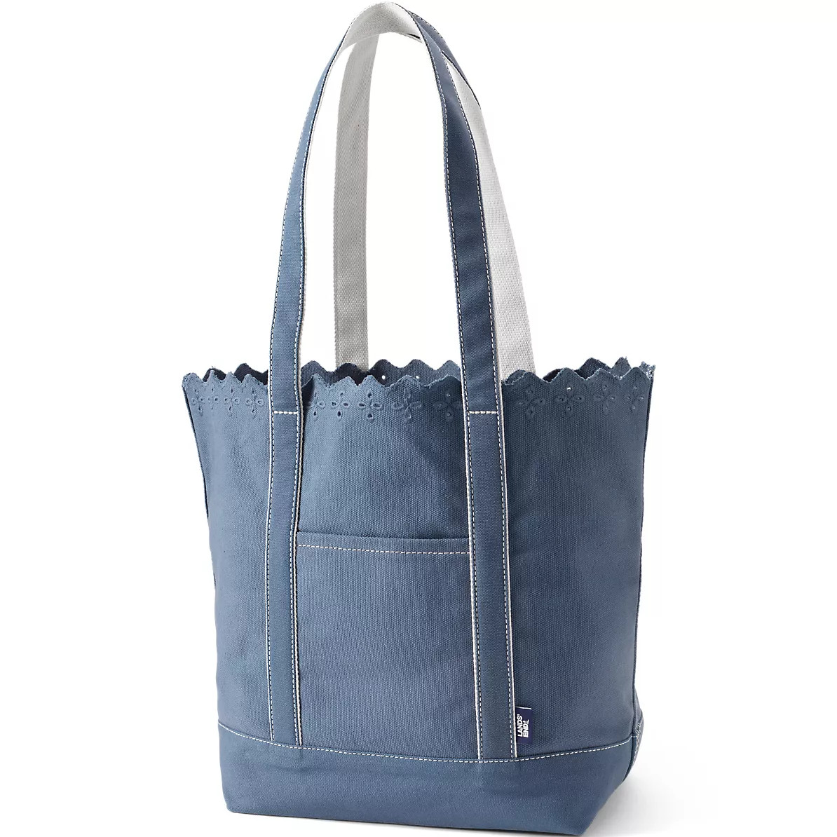 Large Eyelet Canvas Long Handle Open Top Tote | Lands' End (US)