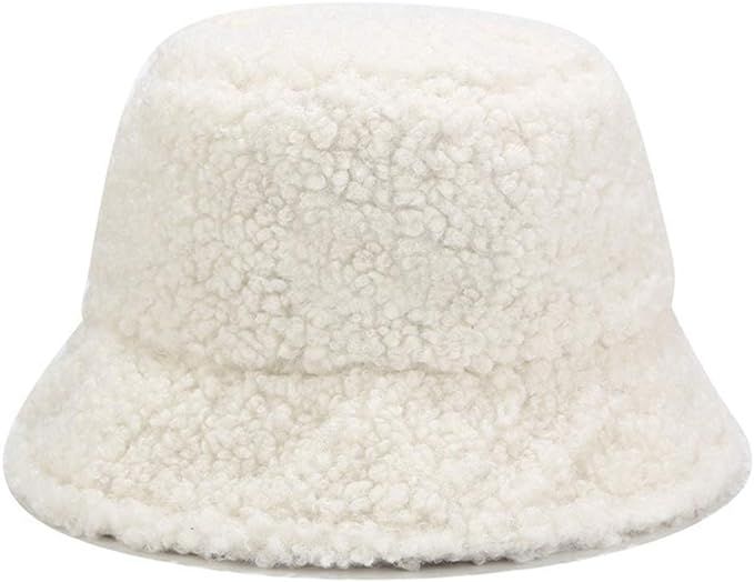 Newfancy Women Girls Winter Bucket Hat Curly Faux Fur Shearling Lambskin Fisherman Cap Warm Hat | Amazon (US)