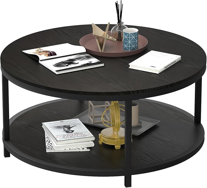 NSdirect 36 inches Round Coffee Table, Rustic Wooden Surface Top & Sturdy Metal Legs Industrial S... | Amazon (US)