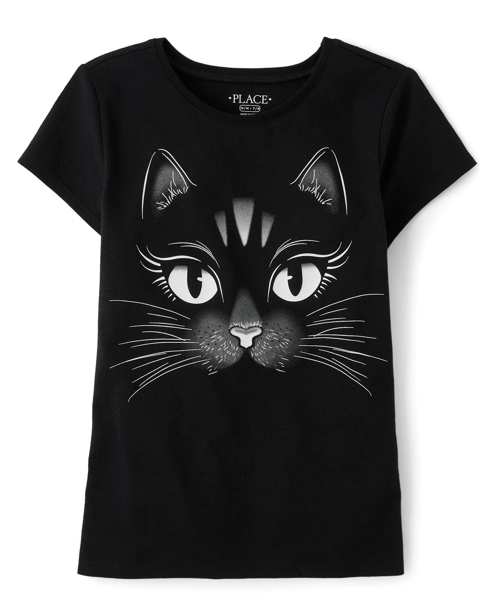 Girls Glow Black Cat Graphic Tee - black | The Children's Place