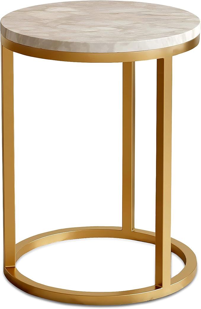 HAUTE ARTE White Quartz Side Table for Home Top Side End Living Room Beautiful Designer Look | Amazon (US)