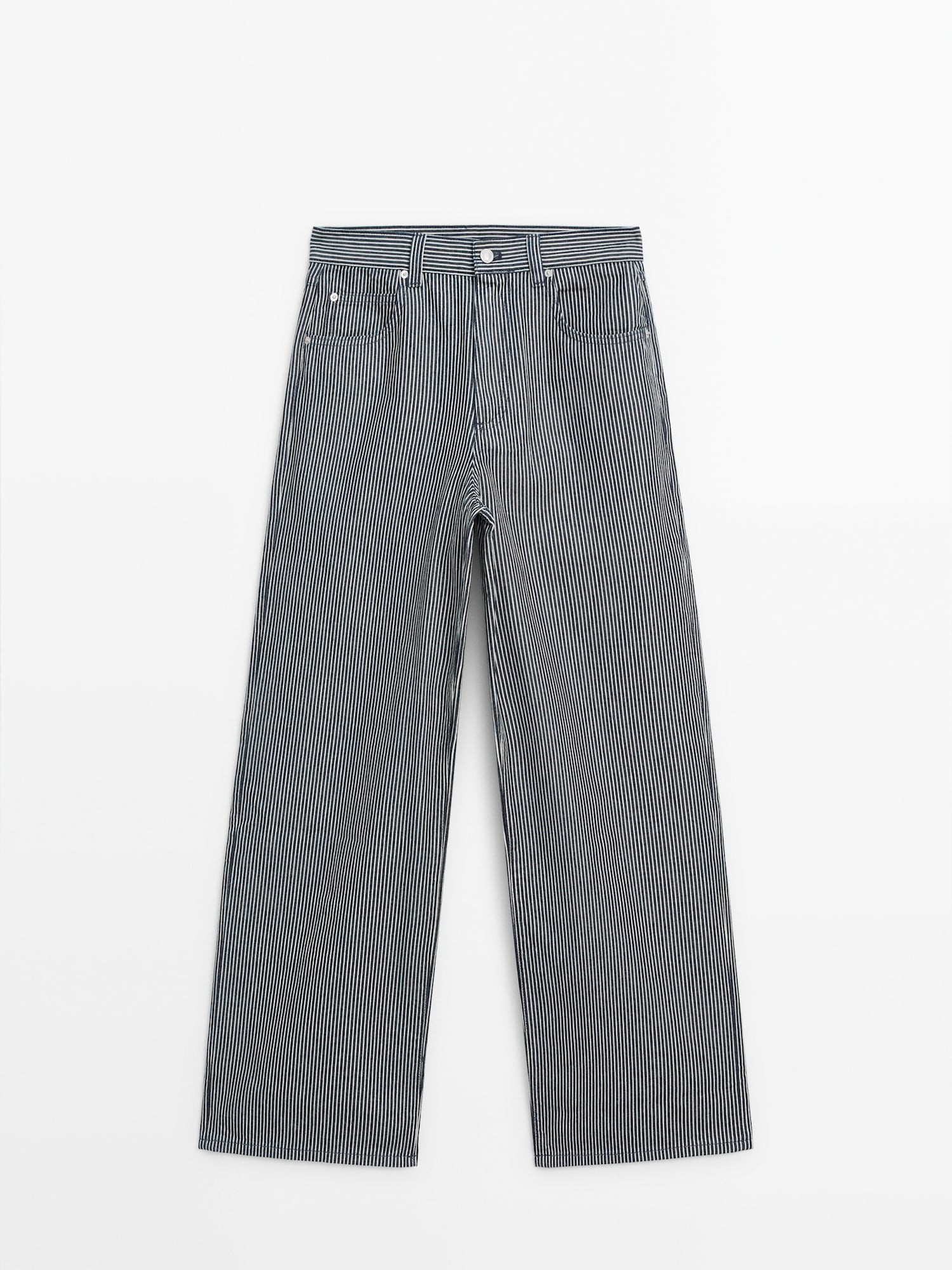 Gerade geschnittene Streifen-Jeans mit hohem Bund | Massimo Dutti DE