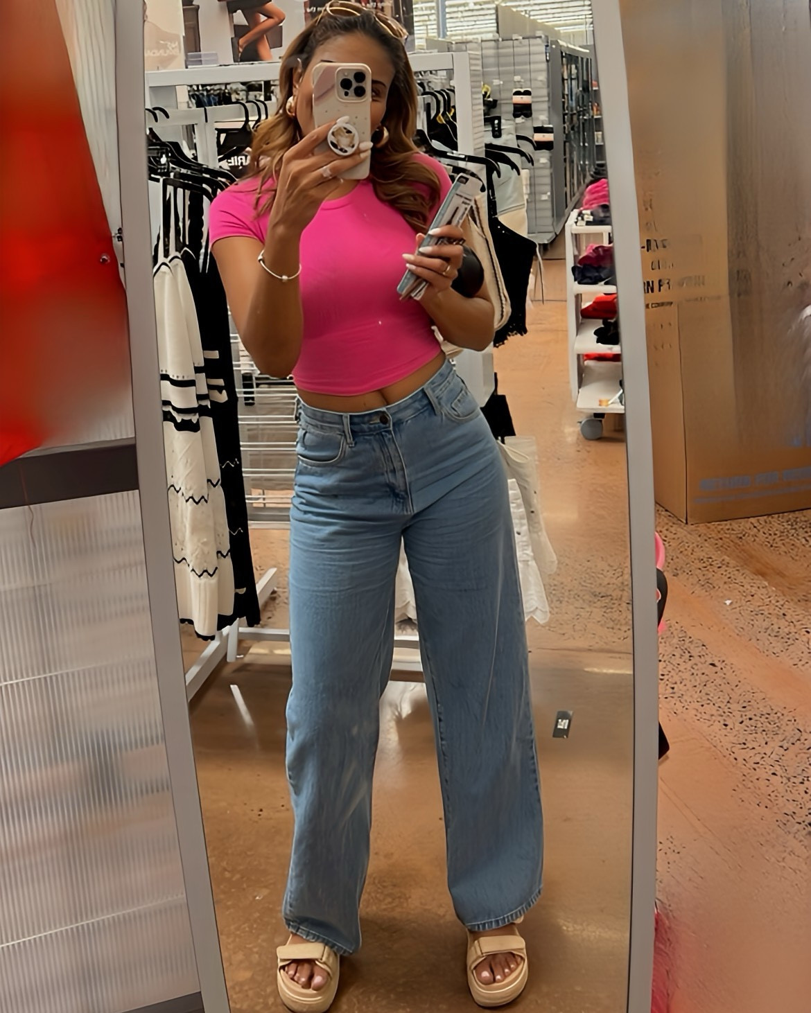Bigmona fit to run errands. These sandals are soooo good! No wonder they are #2 shoe sold on Steve Madden. You will not regret this purchase. Regular price is $99 but they’re on sale for under $70 with code ‘sparkle’, so runnn 🏃🏽‍♀️ to their site. I linked similar items for my jeans and top because both are old. I am 5’8” and shoe size true 8. 

#LTKSaleAlert #LTKSummerEdit #LTKShoeCrush