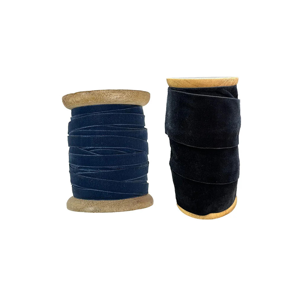 Wide and Narrow Hand Dyed Velvet Ribbon Dark Blue | CG Hunter