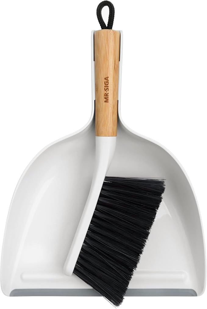 MR.SIGA Dustpan and Brush Set, Portable Cleaning Brush and Dustpan Combo with Bamboo Handle, Whit... | Amazon (US)